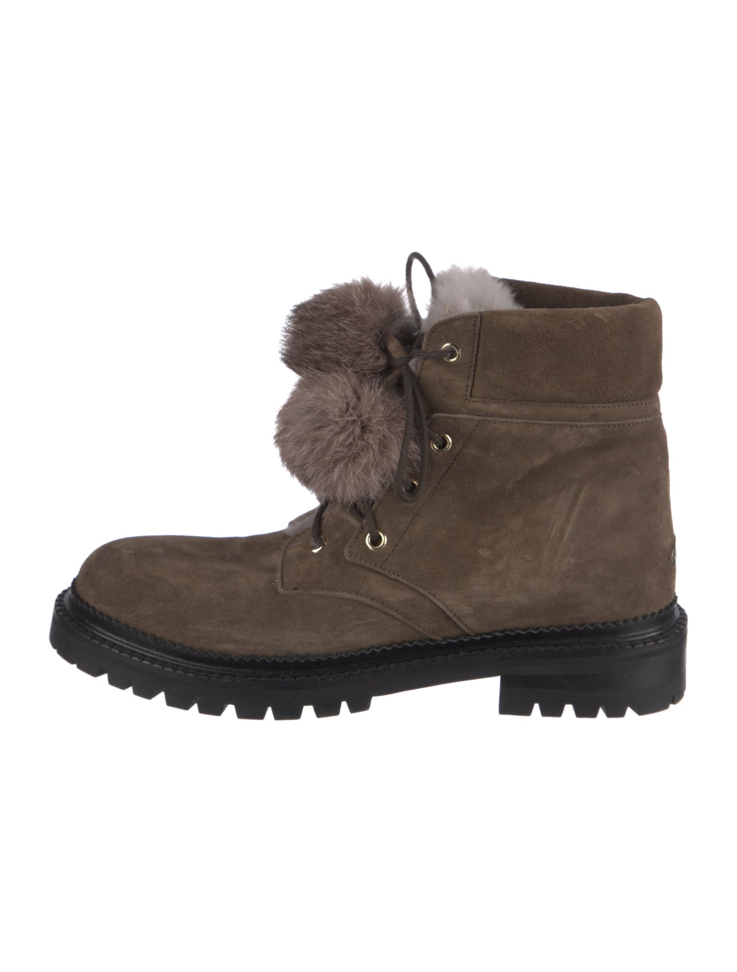 Jimmy Choo Suede Pom-Pom Embellishments Combat Boots