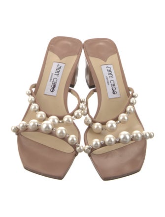Jimmy Choo Faux Pearl Accents Leather Slides