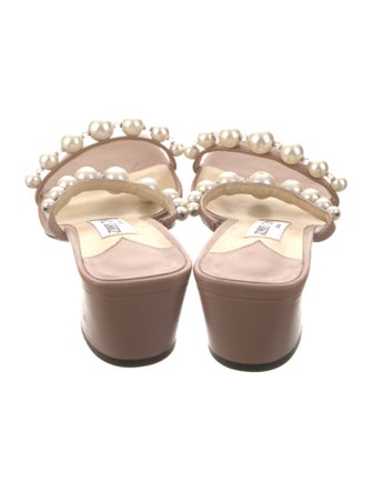 Jimmy Choo Faux Pearl Accents Leather Slides