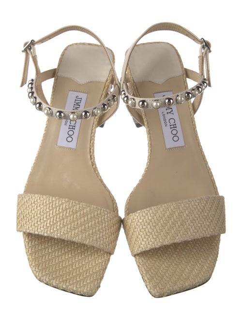 Jimmy Choo Faux Pearl Accents Straw Sandals