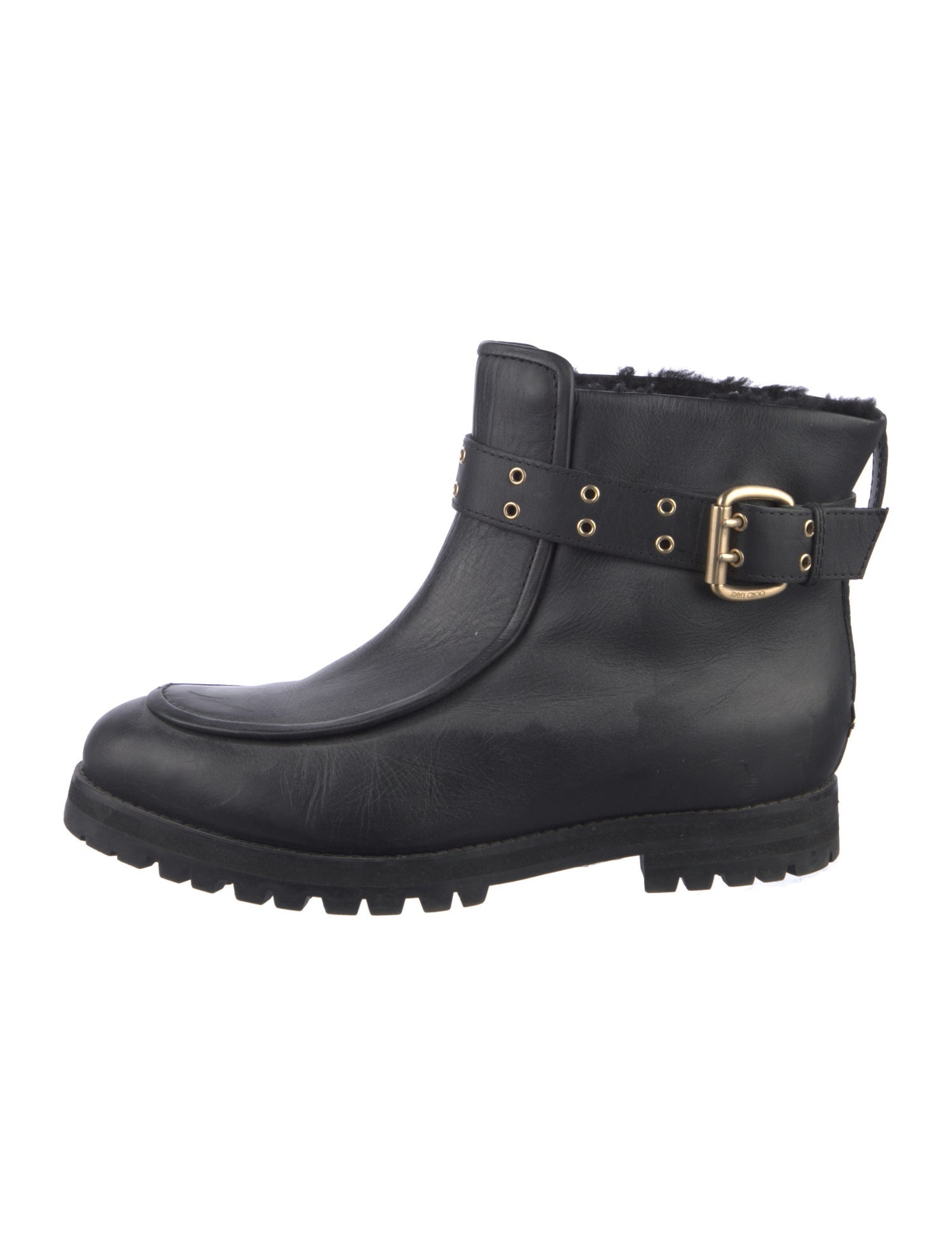 Jimmy Choo Leather Fur Trim Rain Boots
