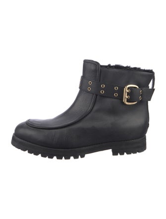 Jimmy Choo Leather Fur Trim Rain Boots
