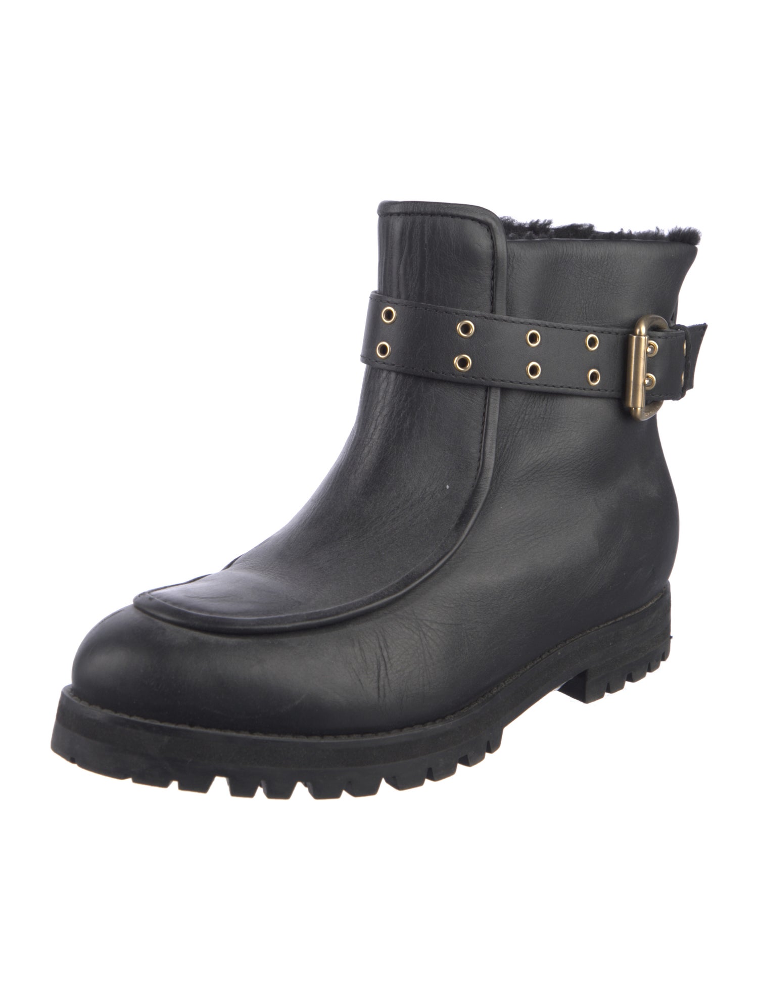 Jimmy Choo Leather Fur Trim Rain Boots