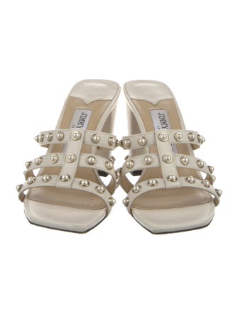 Jimmy Choo Faux Pearl Accents Leather Slides