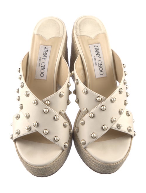Jimmy Choo Faux Pearl Accents Leather Espadrilles