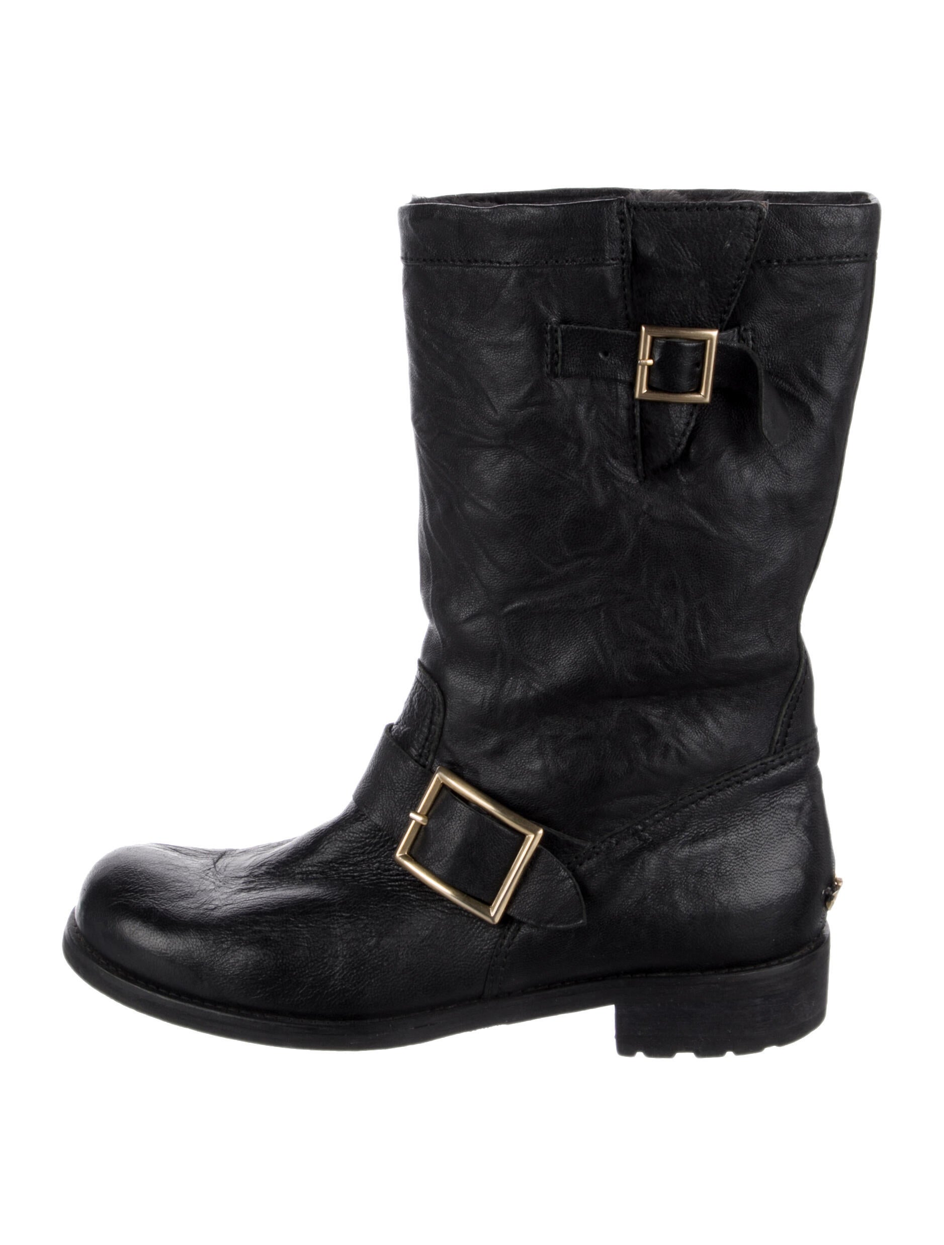 Jimmy Choo Leather Faux Fur Trim Moto Boots