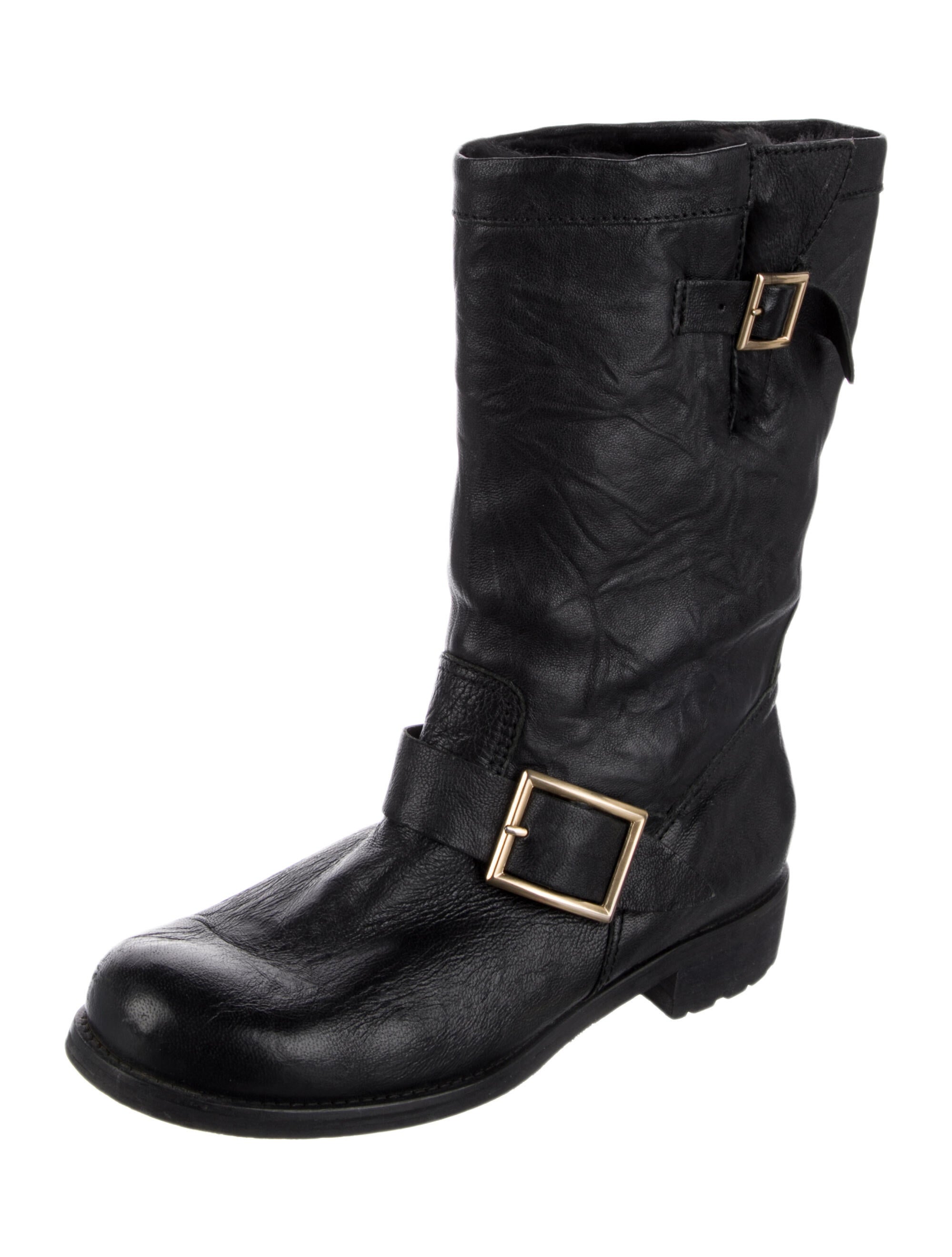 Jimmy Choo Leather Faux Fur Trim Moto Boots