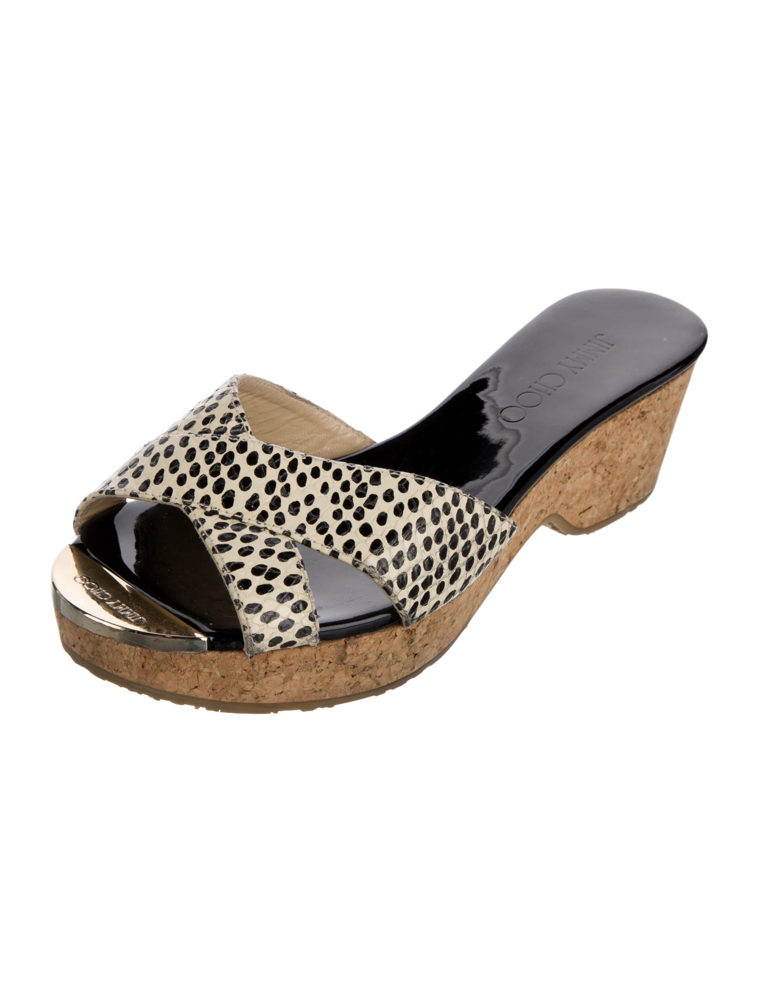 Jimmy Choo Embossed Leather Animal Print Slides