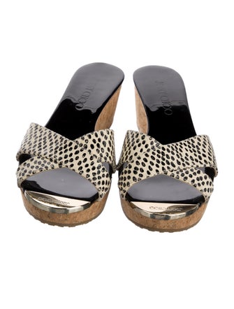 Jimmy Choo Embossed Leather Animal Print Slides