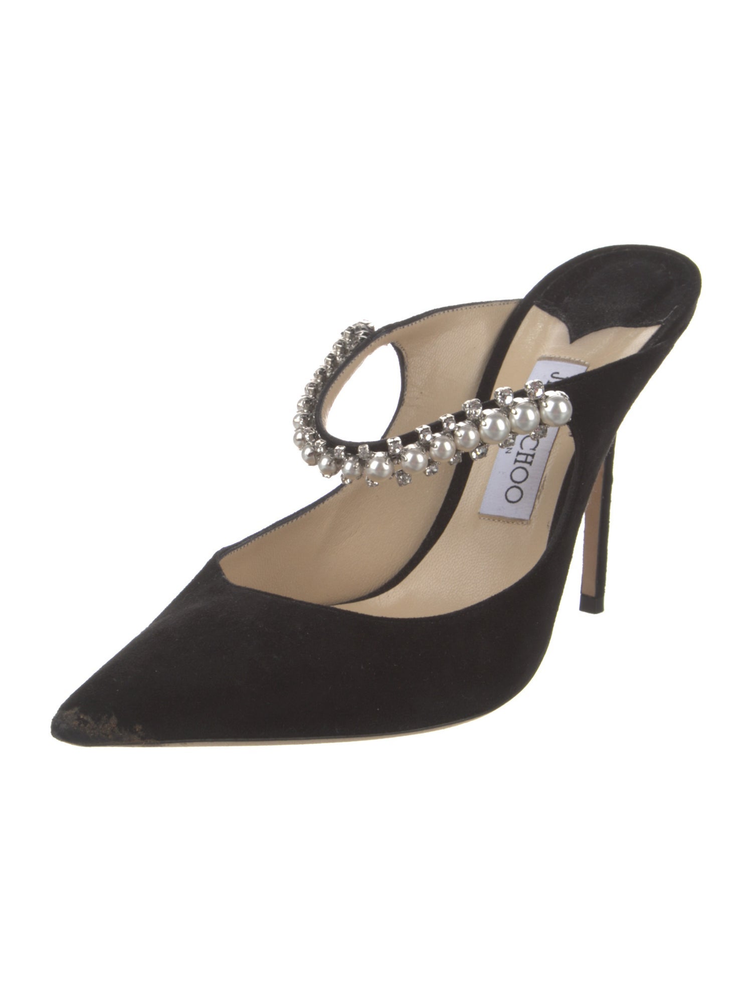 Jimmy Choo Faux Pearl Accents Suede Mules