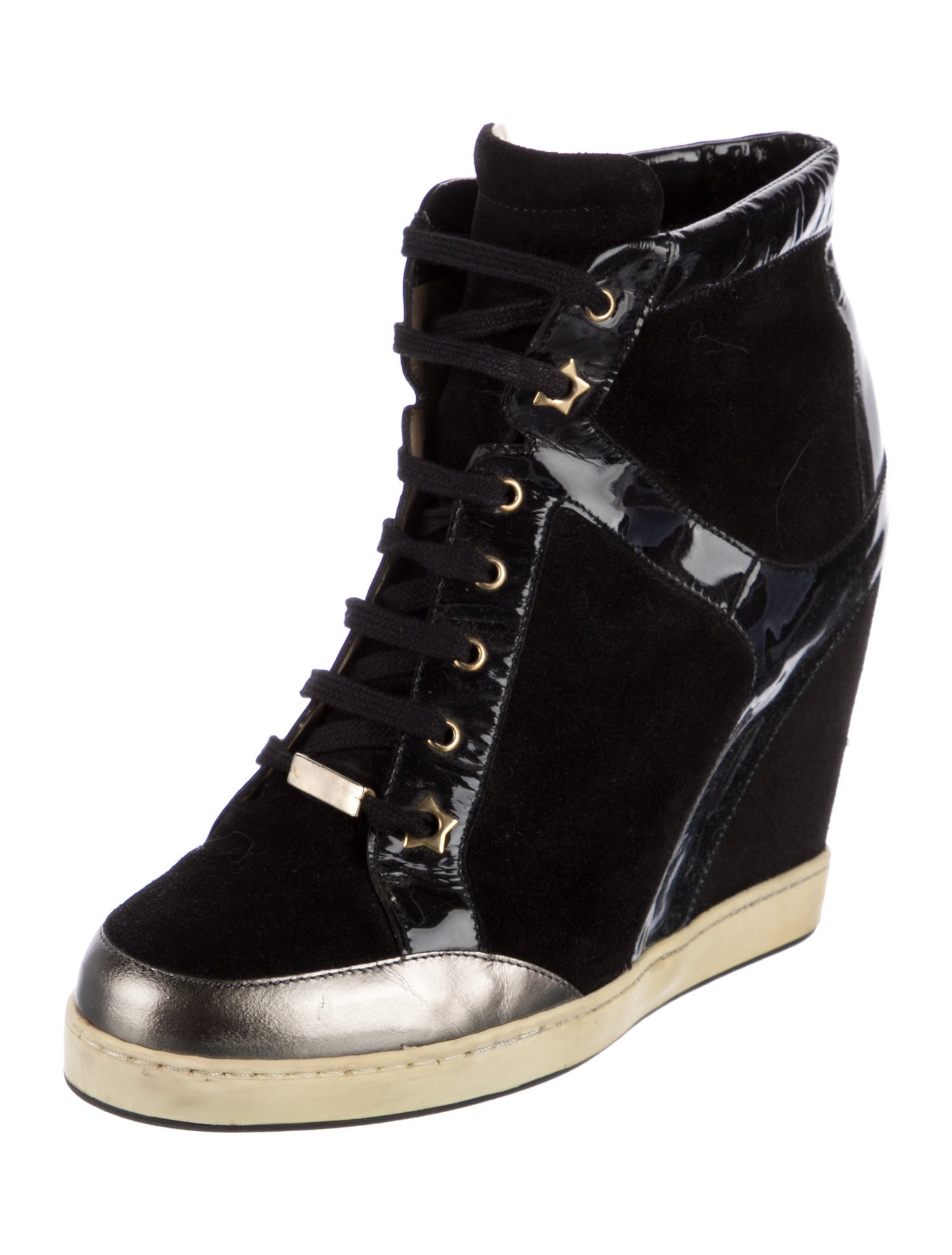 Jimmy Choo Suede Colorblock Pattern Wedge Sneakers