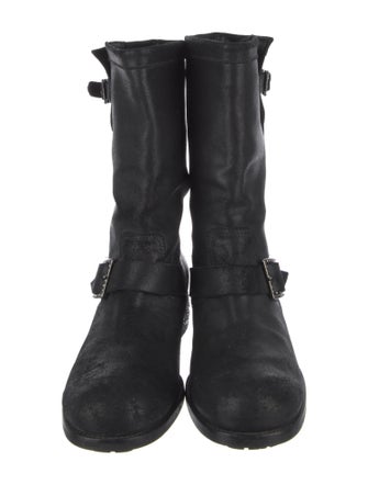 Jimmy Choo Leather Crystal Embellishments Moto Boots