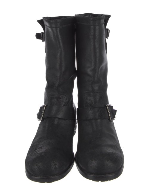 Jimmy Choo Leather Crystal Embellishments Moto Boots