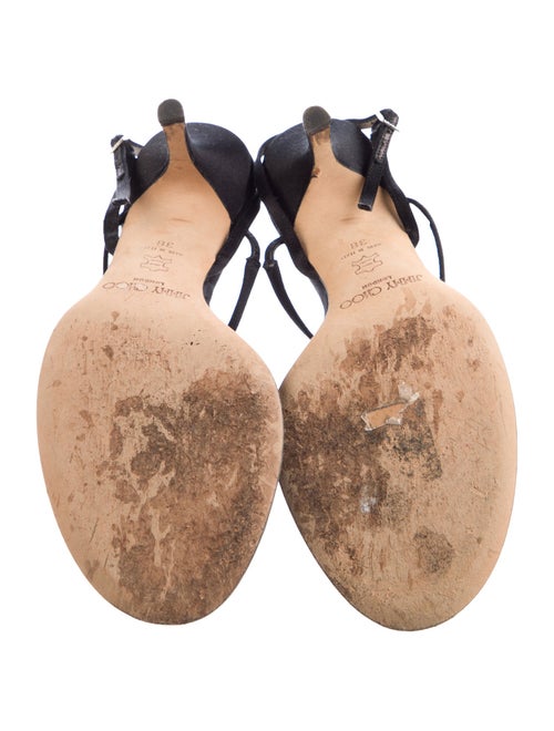 Jimmy Choo Satin Crystal Embellishments T-Strap Sandals