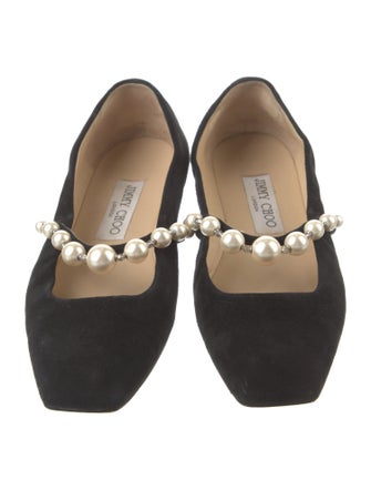 Jimmy Choo Faux Pearl Accents Suede Ballet Flats