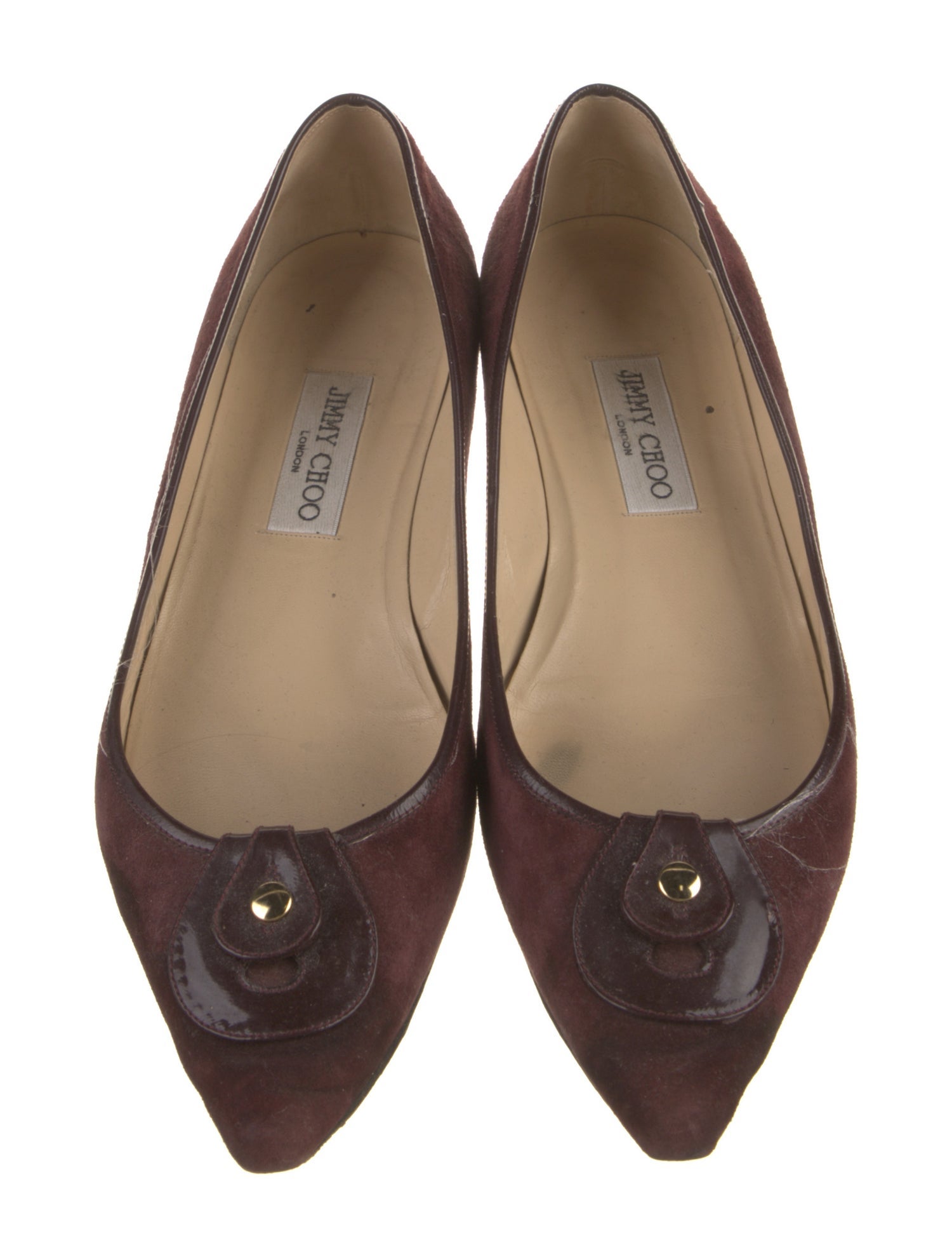 Jimmy Choo Suede Leather Trim Embellishment Ballet Flats