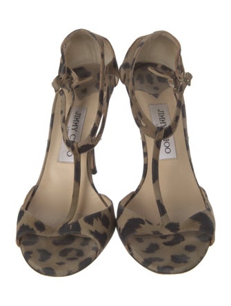 Jimmy Choo Suede Animal Print T-Strap Sandals