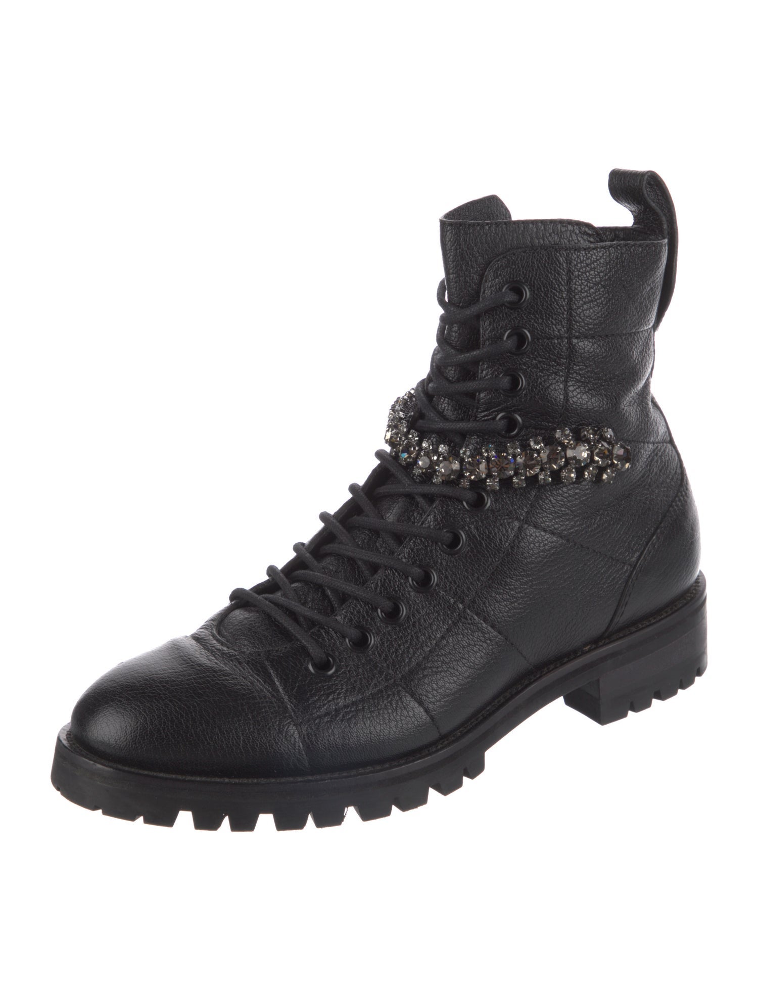 Jimmy Choo Faux Pearl Accents Leather Combat Boots