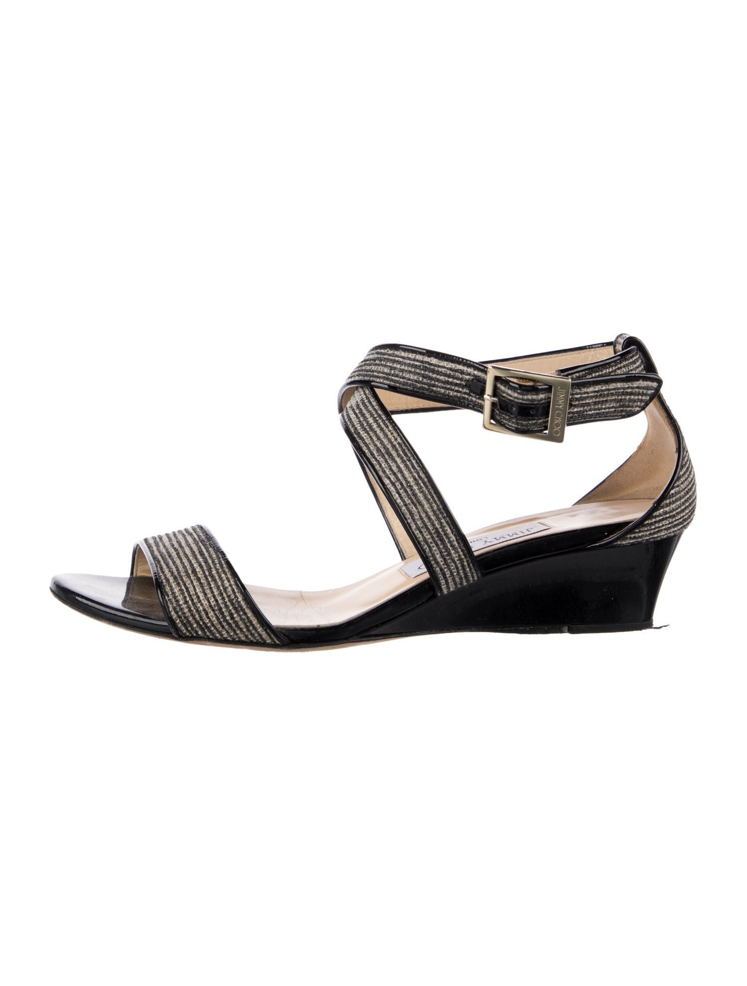 Jimmy Choo Patent Leather Glitter Accents Sandals