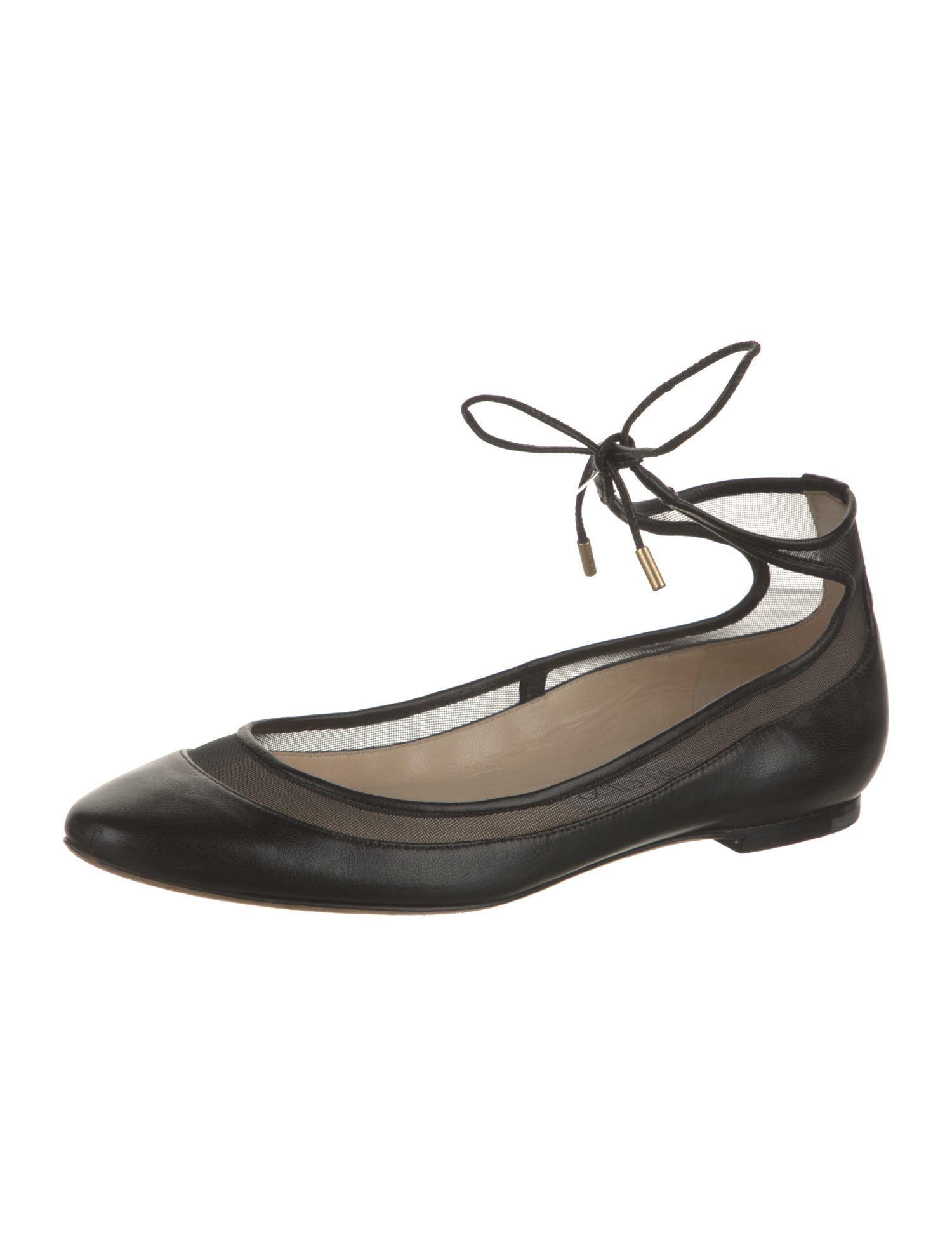Jimmy Choo Leather Mesh Accents Ballet Flats