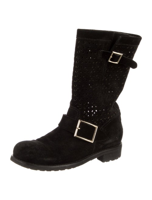 Jimmy Choo Suede Lasercut Accents Moto Boots