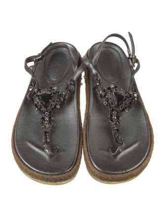 Jimmy Choo Jute Crystal Embellishments T-Strap Sandals