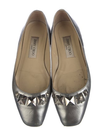 Jimmy Choo Leather Studded Accents Ballet Flats