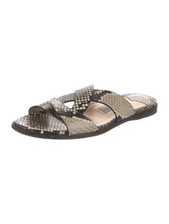 Jimmy Choo Embossed Leather Animal Print Slides