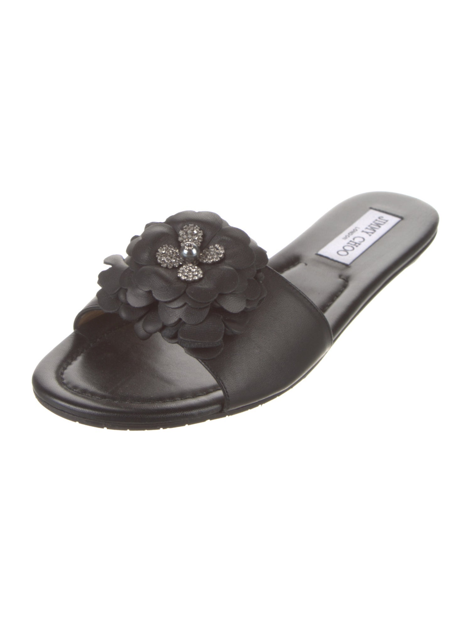 Jimmy Choo Leather Floral Print Slides