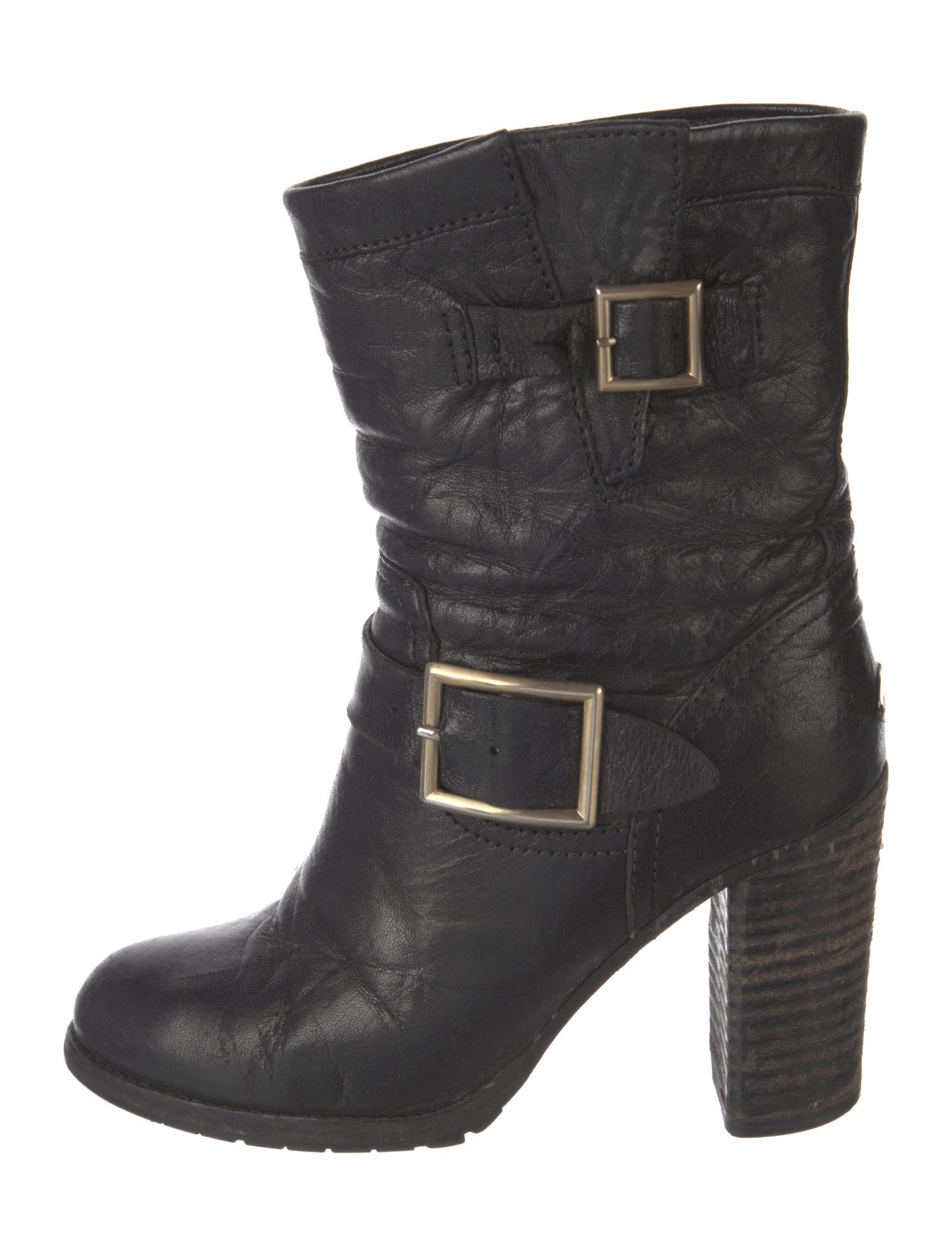 Jimmy Choo Leather Embroidered Accent Moto Boots