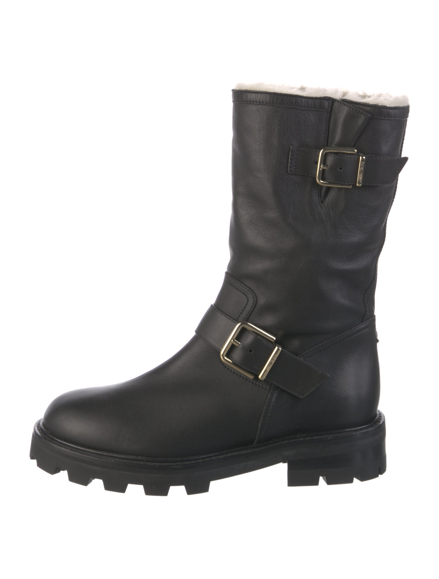 Jimmy Choo Leather Fur Trim Moto Boots