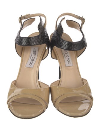 Jimmy Choo Patent Leather Colorblock Pattern Slingback Sandals