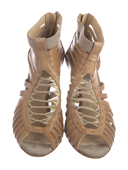 Jimmy Choo Leather Colorblock Pattern T-Strap Pumps