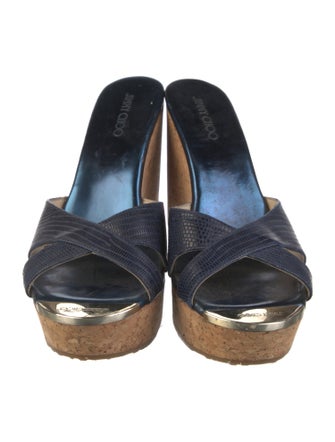 Jimmy Choo Embossed Leather Colorblock Pattern Slides