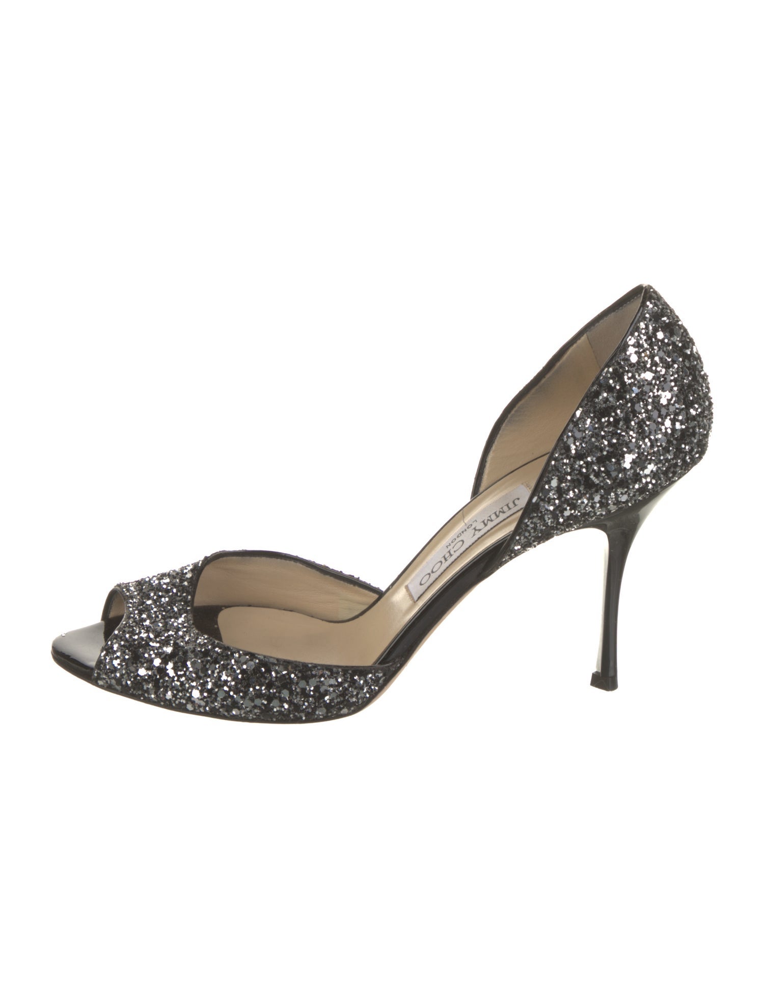Jimmy Choo Glitter Leather Trim Embellishment D'Orsay Pumps