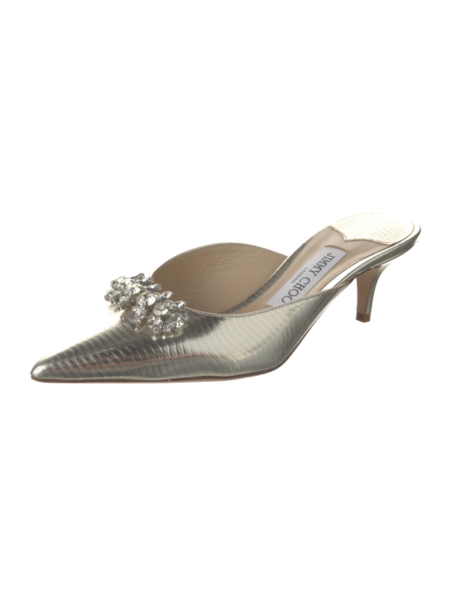 Jimmy Choo Leather Crystal Embellishments Mules