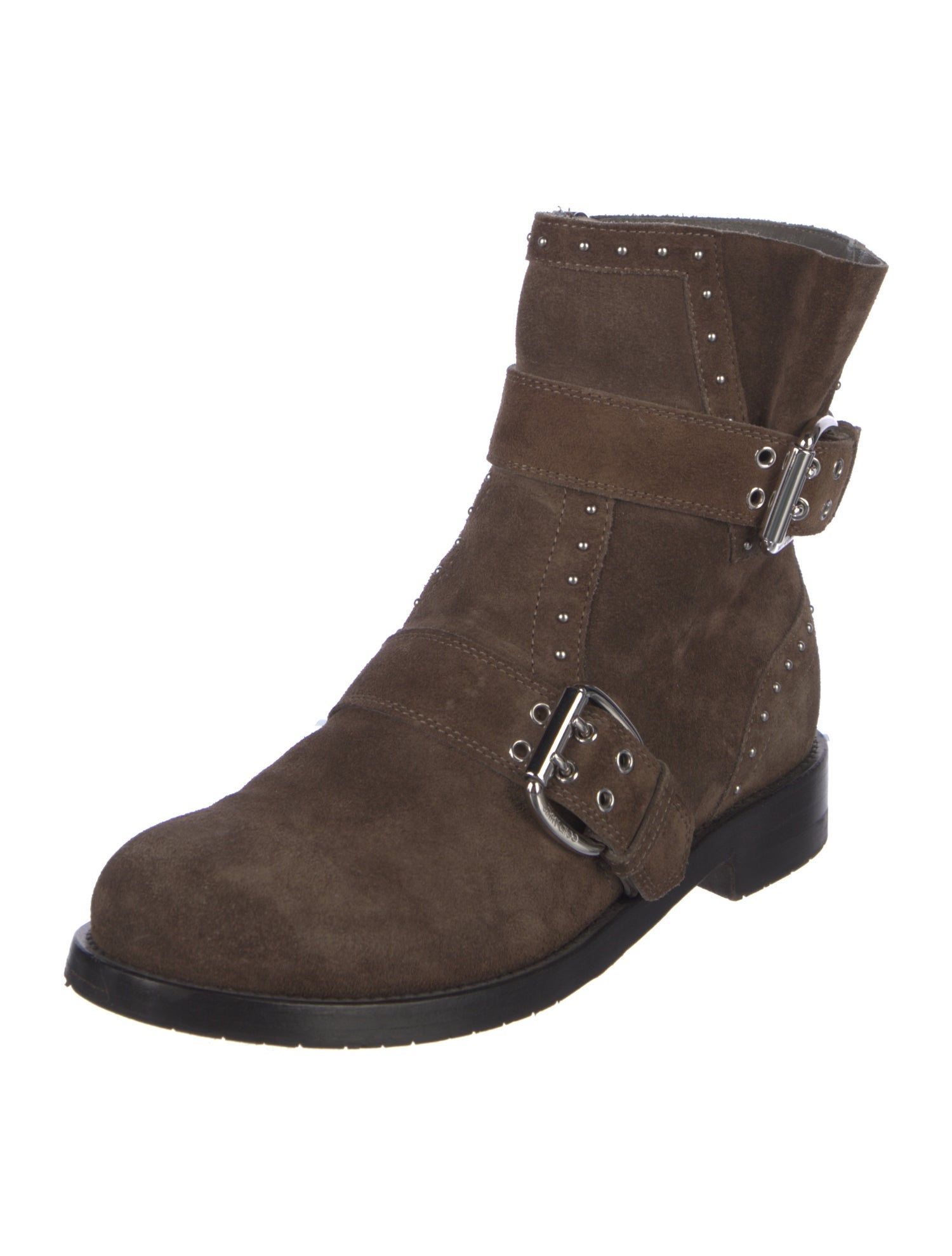 Jimmy Choo Suede Studded Accents Moto Boots