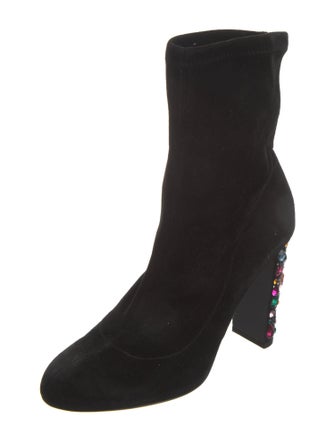 Jimmy Choo Suede Crystal Embellishments Sock Boots