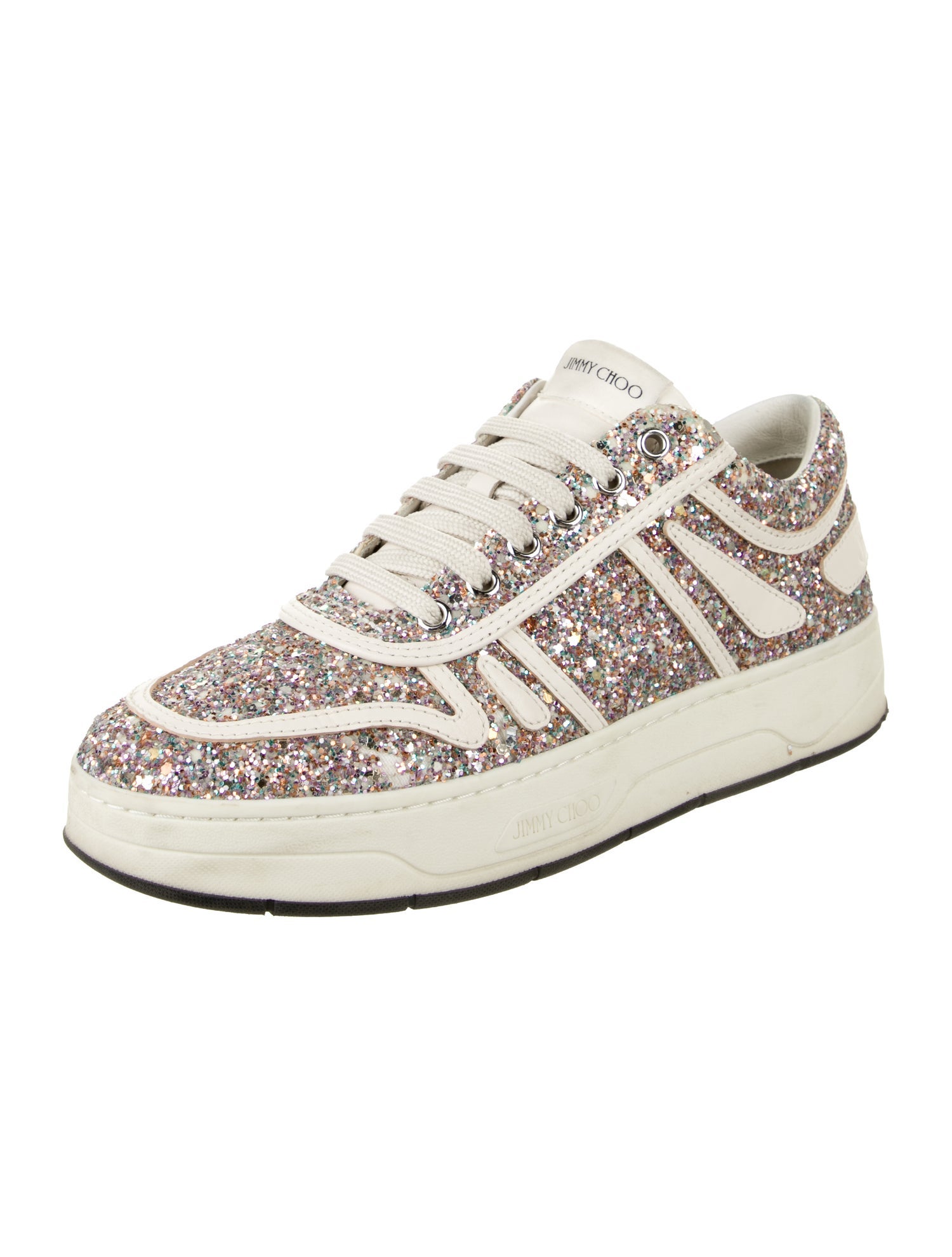 Jimmy Choo Glitter Leather Trim Embellishment Sneakers