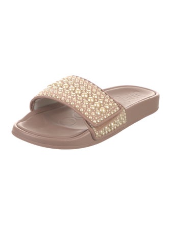 Jimmy Choo Leather Beaded Accents Slides