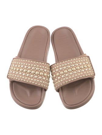 Jimmy Choo Leather Beaded Accents Slides