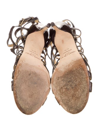 Jimmy Choo Patent Leather Glitter Accents Gladiator Sandals