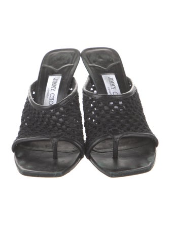 Jimmy Choo Leather Crochet Trim Slides