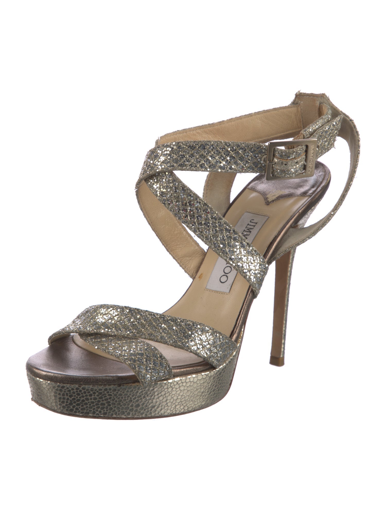 Jimmy Choo Leather Glitter Accents Sandals