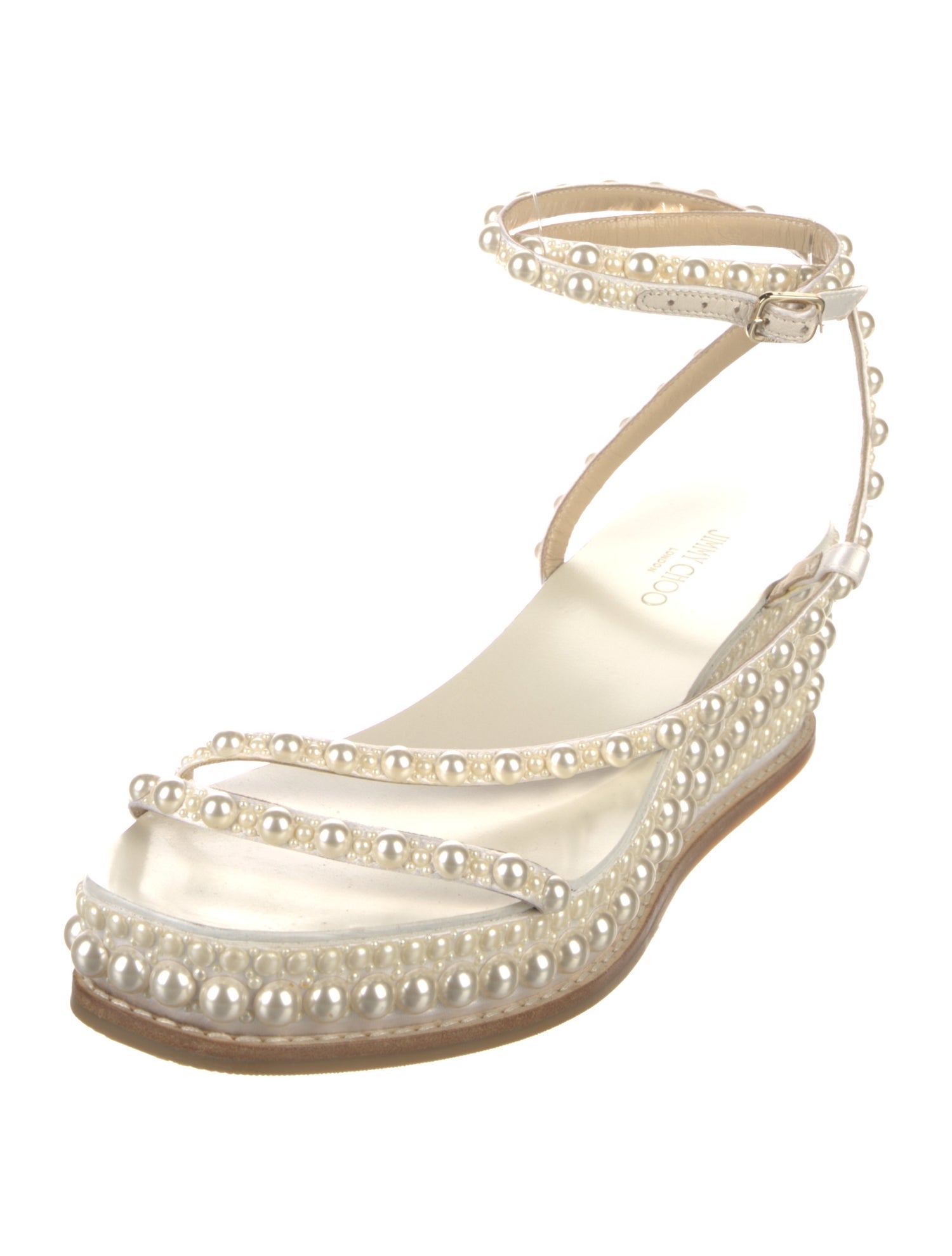 Jimmy Choo Faux Pearl Accents Leather Espadrilles