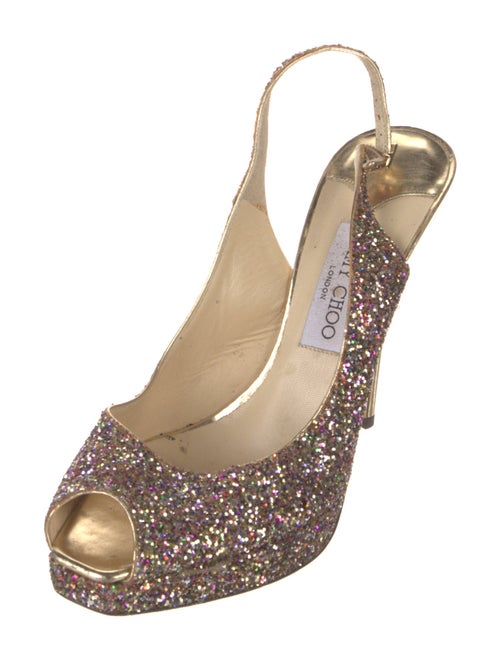 Jimmy Choo Glitter Leather Trim Embellishment Slingback Pumps