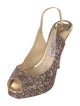Jimmy Choo Glitter Leather Trim Embellishment Slingback Pumps