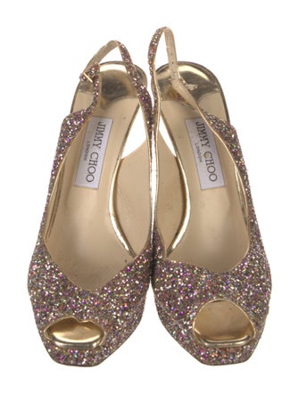 Jimmy Choo Glitter Leather Trim Embellishment Slingback Pumps