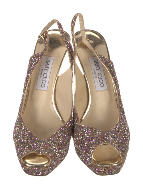 Jimmy Choo Glitter Leather Trim Embellishment Slingback Pumps
