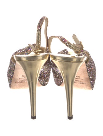 Jimmy Choo Glitter Leather Trim Embellishment Slingback Pumps